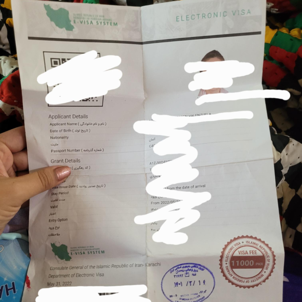 Iran tourist visa issued by the General Consulate of the Islamic Republic of Iran in Karachi.